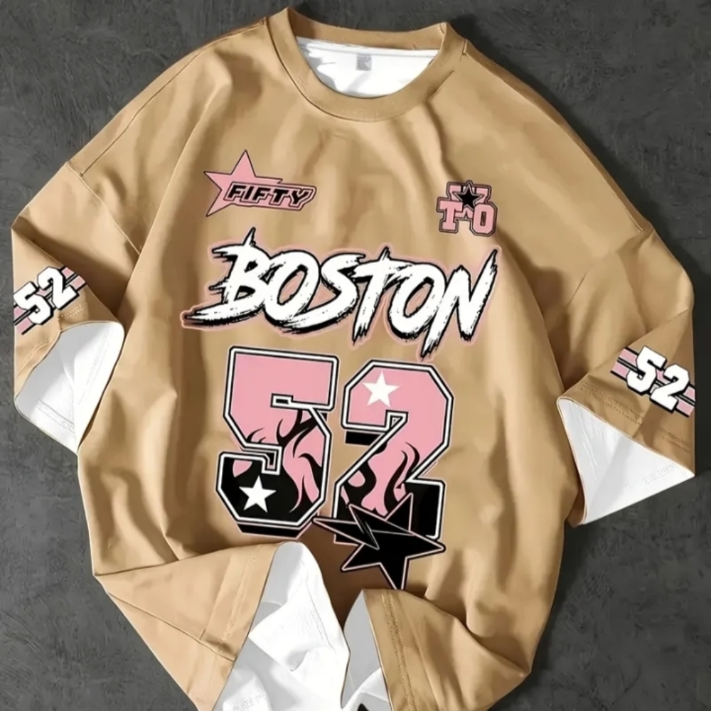 A White Street-Style T Featuring Bold Flame Graphics with The Numbers '52' - Picture 1 of 2